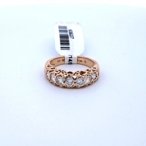 14K Yellow Gold Heart Scroll .92TCW 7 Diamond Band Ring Size 6.75 - Picture 16 of 16